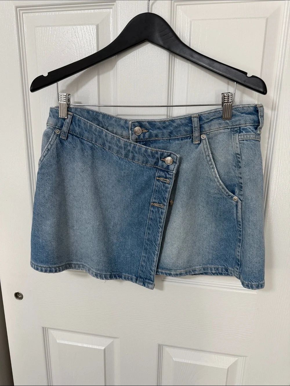 Free People Light Blue Denim Wrap Mini Skirt